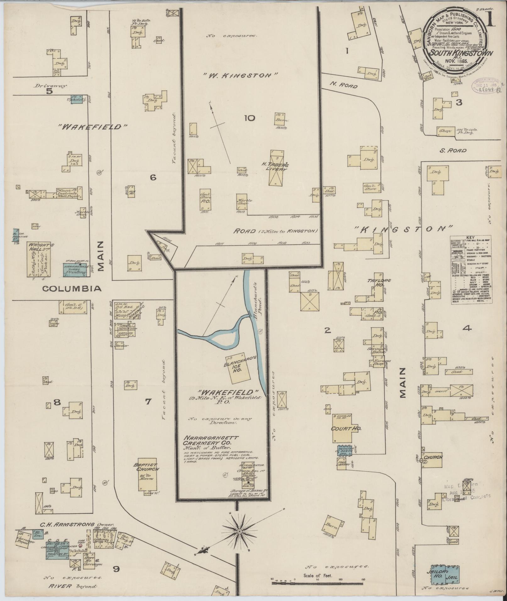 Sanborn Fire Insurance Map from South Kingstown, Washington County, Rhode Island. (1885) – Historic Sanborn Fire Insurance Map Print