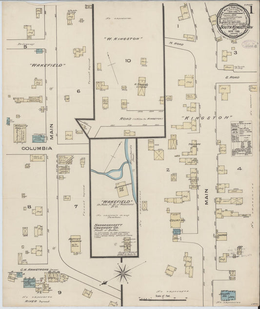 Sanborn Fire Insurance Map from South Kingstown, Washington County, Rhode Island. (1885) – Historic Sanborn Fire Insurance Map Print