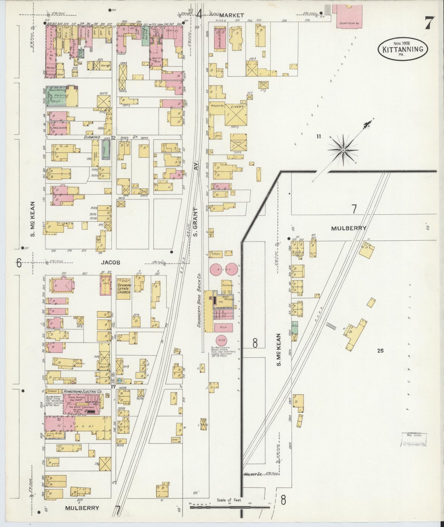 Sanborn Fire Insurance Map from Kittanning, Armstrong County, Pennsylvania (1909), Sheet #0007 - Complete Map Set gallery image, historic Sanborn map, vintage wall art, Pennsylvania Pennsylvania