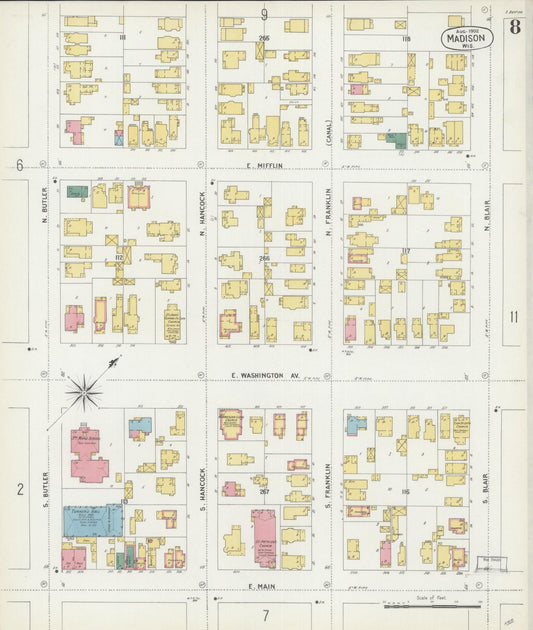 Sanborn Fire Insurance Map from Madison, Dane County, Wisconsin (1902), Sheet #0008 - Historic Sanborn Fire Insurance Map Print, vintage old map wall art, antique decor, genealogy gift, Wisconsin Wisconsin map