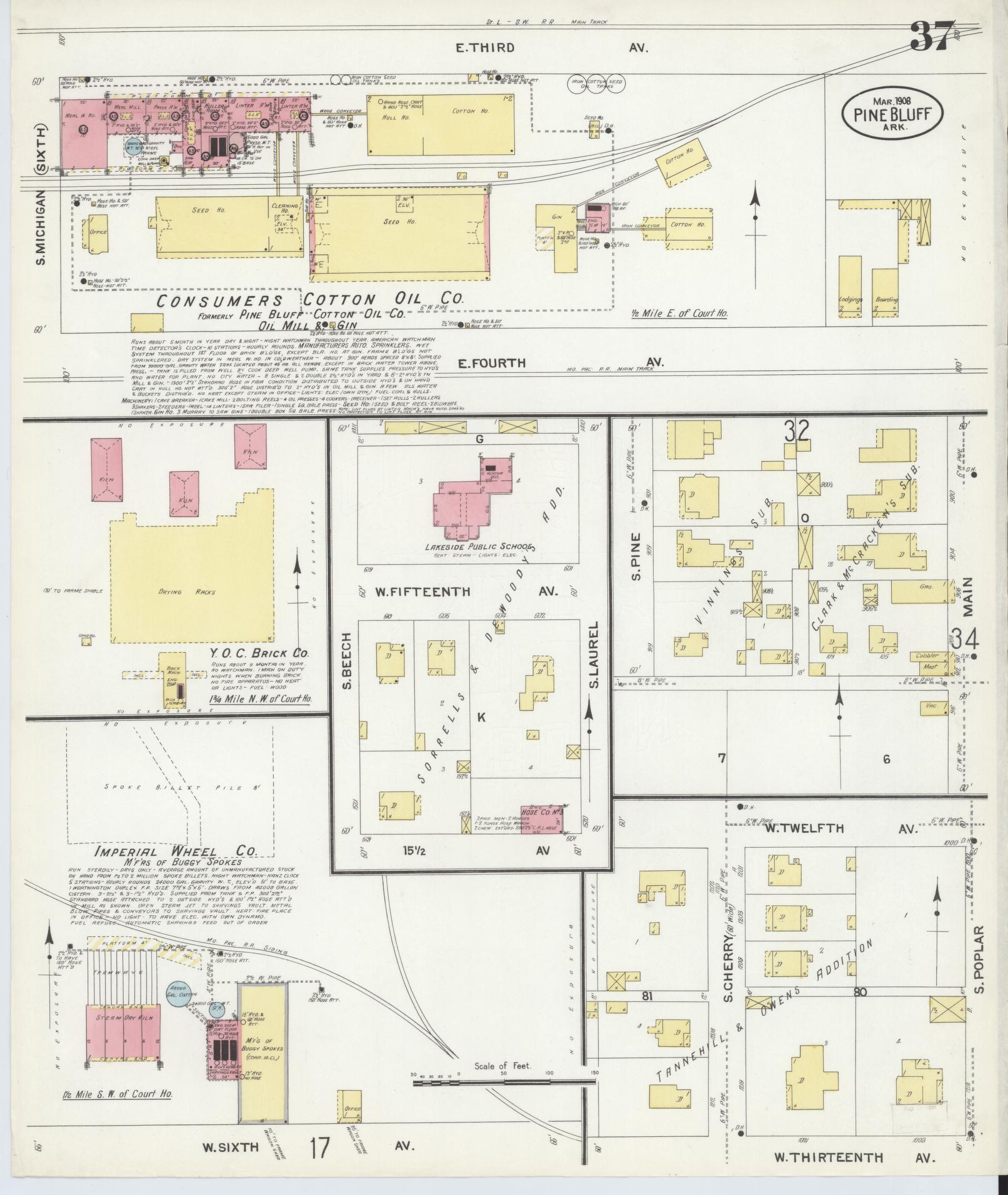 Sanborn Fire Insurance Map from Pine Bluff, Jefferson County, Arkansas (1908), Sheet #0037 - Historic Sanborn Fire Insurance Map Print, vintage old map wall art, antique decor, genealogy gift, Arkansas Arkansas map