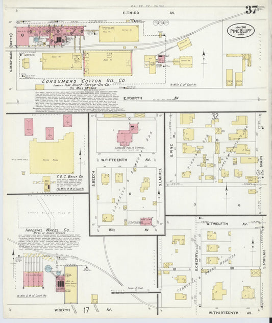Sanborn Fire Insurance Map from Pine Bluff, Jefferson County, Arkansas (1908), Sheet #0037 - Historic Sanborn Fire Insurance Map Print, vintage old map wall art, antique decor, genealogy gift, Arkansas Arkansas map