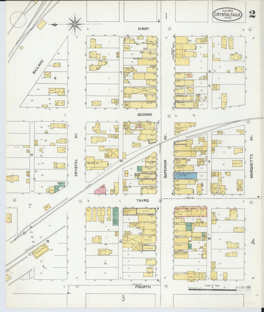 Sanborn Fire Insurance Map from Crystal Falls, Iron County, Michigan (1904), Sheet #0002 - Historic Sanborn Fire Insurance Map Print, vintage old map wall art, antique decor, genealogy gift, Michigan Michigan map