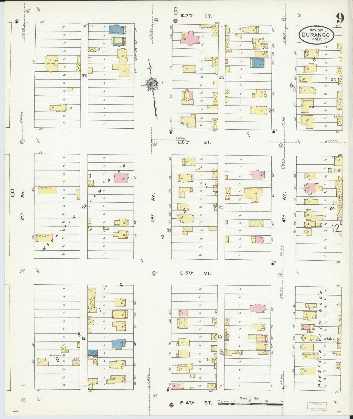 Sanborn Fire Insurance Map from Durango, La Plata County, Colorado (1910), Sheet #0009 - Complete Map Set gallery image, historic Sanborn map, vintage wall art, Colorado Colorado