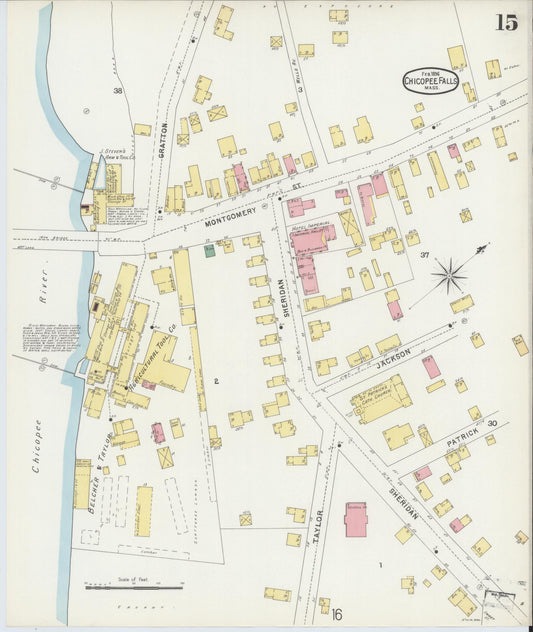 Sanborn Fire Insurance Map from Chicopee, Hampden County, Massachusetts (1896), Sheet #0015 - Historic Sanborn Fire Insurance Map Print, vintage old map wall art, antique decor, genealogy gift, Massachusetts Massachusetts map