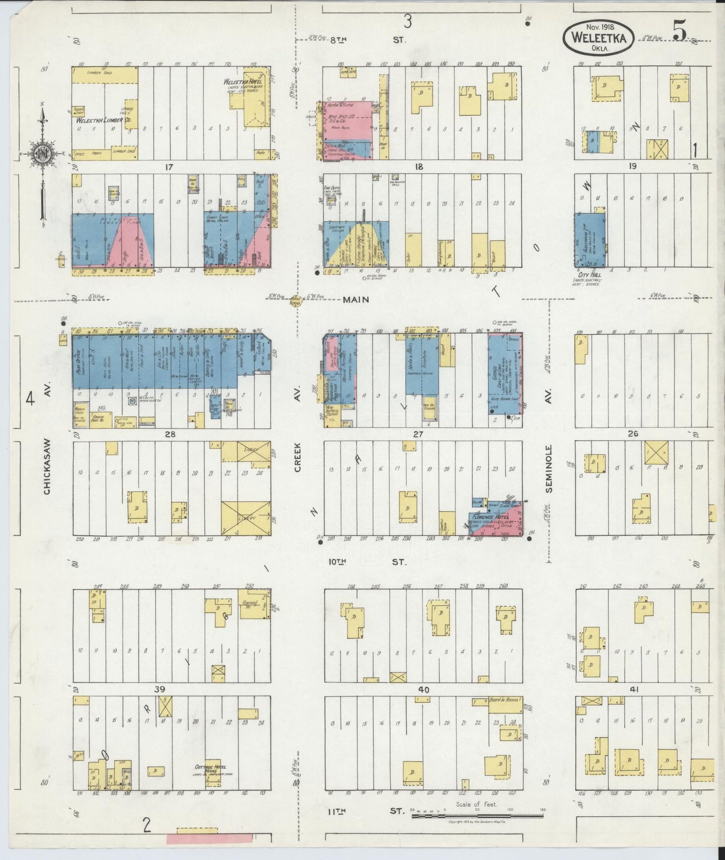 Sanborn Fire Insurance Map from Weleetka, Okfuskee County, Oklahoma (1918), Sheet #0005 - Historic Sanborn Fire Insurance Map Print, vintage old map wall art, antique decor, genealogy gift, Oklahoma Oklahoma map