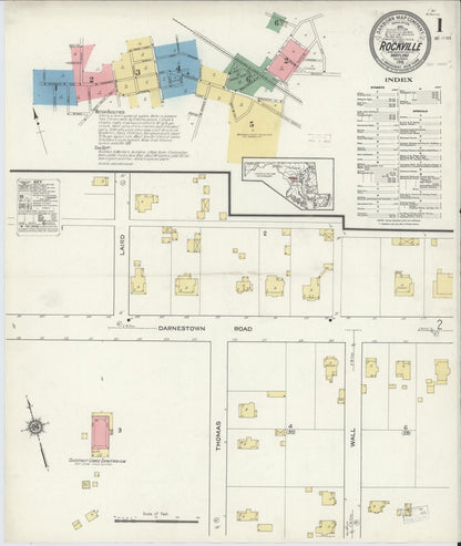 Sanborn Fire Insurance Map from Rockville, Montgomery County, Maryland (1915), Sheet #0001 - Complete Map Set gallery image, historic Sanborn map, vintage wall art, Maryland Maryland