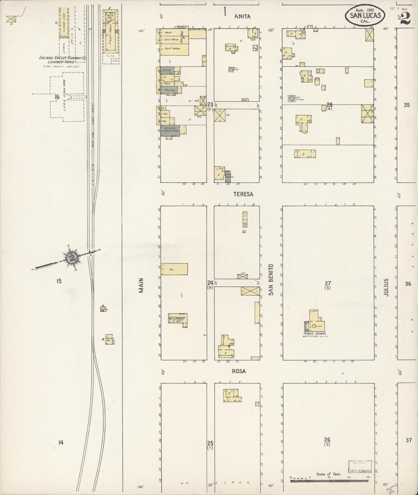 Sanborn Fire Insurance Map from San Lucas, Monterey County, California (1910), Sheet #0002 - Complete Map Set gallery image, historic Sanborn map, vintage wall art, California California