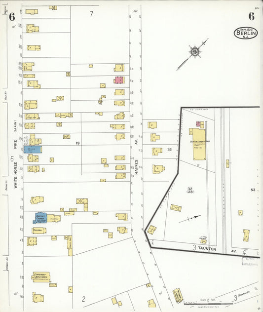 Sanborn Fire Insurance Map from Berlin, Camden County, New Jersey (1923), Sheet #0006 - Historic Sanborn Fire Insurance Map Print, vintage old map wall art, antique decor, genealogy gift, New Jersey New Jersey map