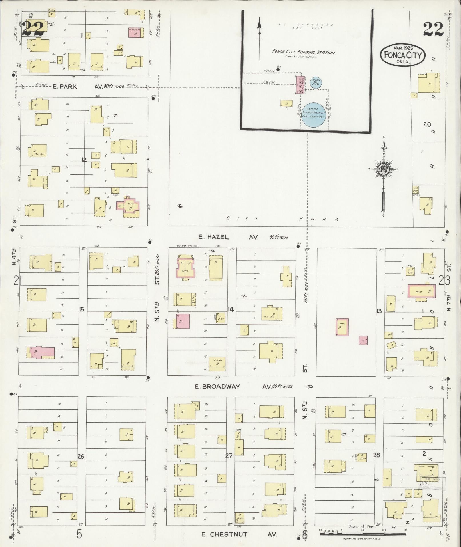 Sanborn Fire Insurance Map from Ponca City, Kay County, Oklahoma (1925), Sheet #0022 - Complete Map Set gallery image, historic Sanborn map, vintage wall art, Oklahoma Oklahoma