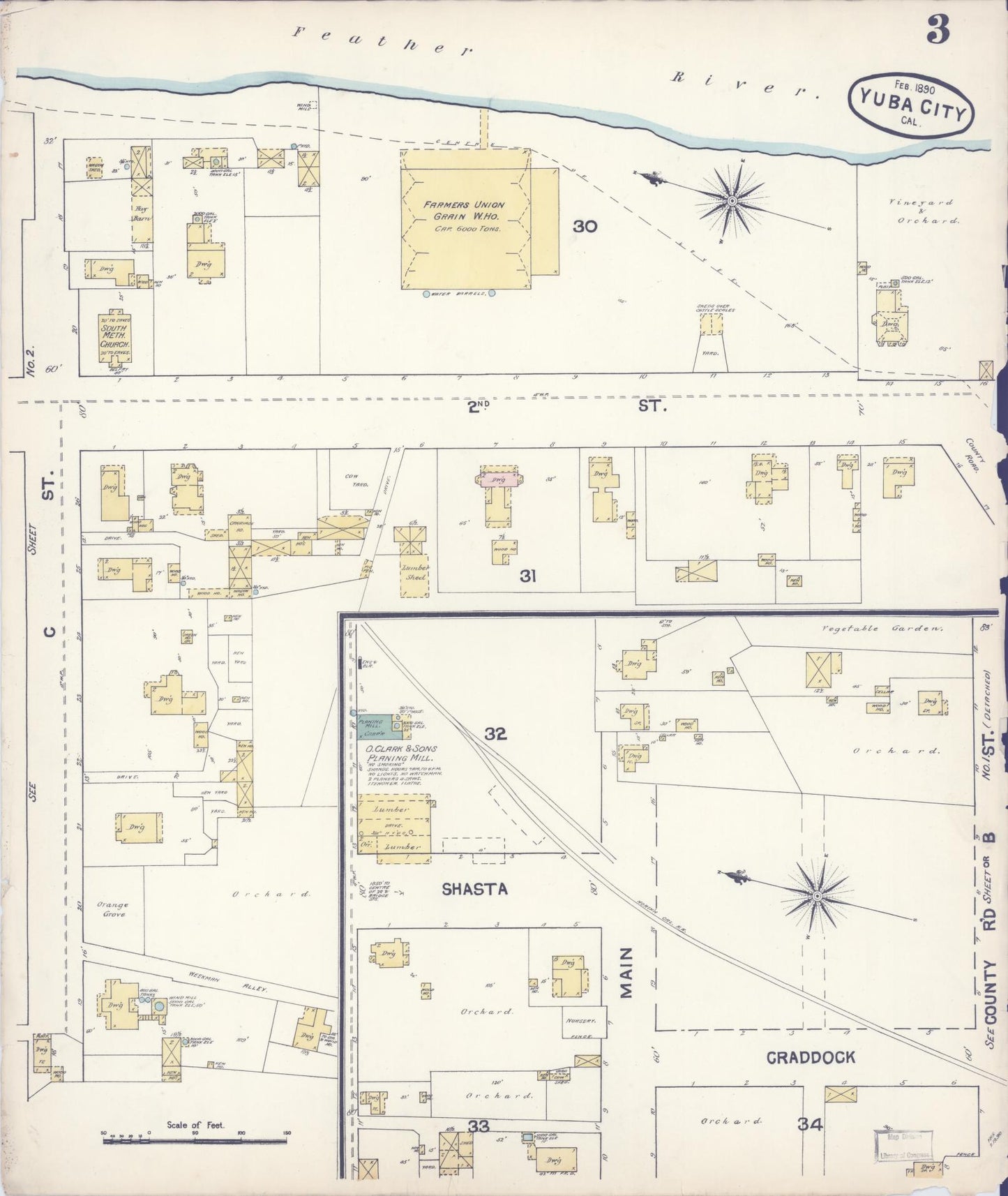 Sanborn Fire Insurance Map from Yuba City, Sutter County, California (1890), Sheet #0003 - Complete Map Set gallery image, historic Sanborn map, vintage wall art, California California