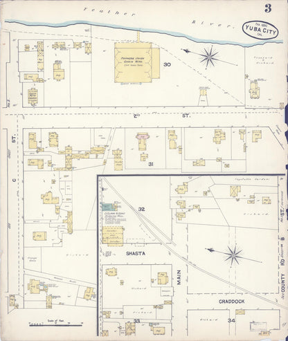 Sanborn Fire Insurance Map from Yuba City, Sutter County, California (1890), Sheet #0003 - Complete Map Set gallery image, historic Sanborn map, vintage wall art, California California