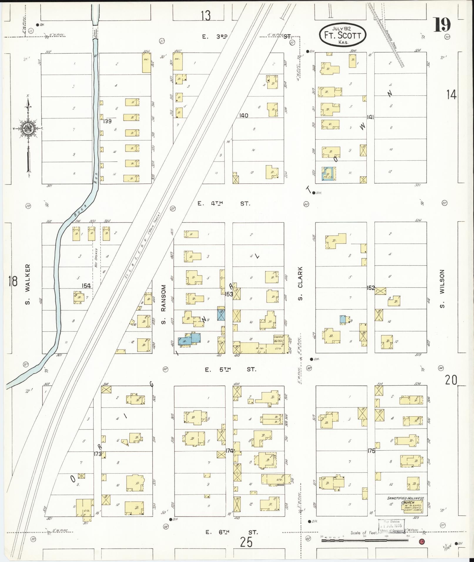 Sanborn Fire Insurance Map from Fort Scott, Bourbon County, Kansas (1912), Sheet #0019 - Complete Map Set gallery image, historic Sanborn map, vintage wall art, Kansas Kansas