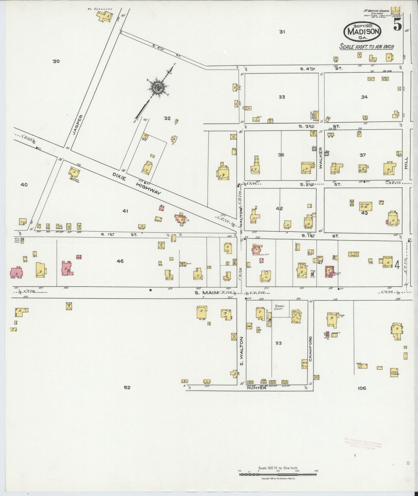 Sanborn Fire Insurance Map from Madison, Morgan County, Georgia (1921), Sheet #0005 - Complete Map Set gallery image, historic Sanborn map, vintage wall art, Georgia Georgia