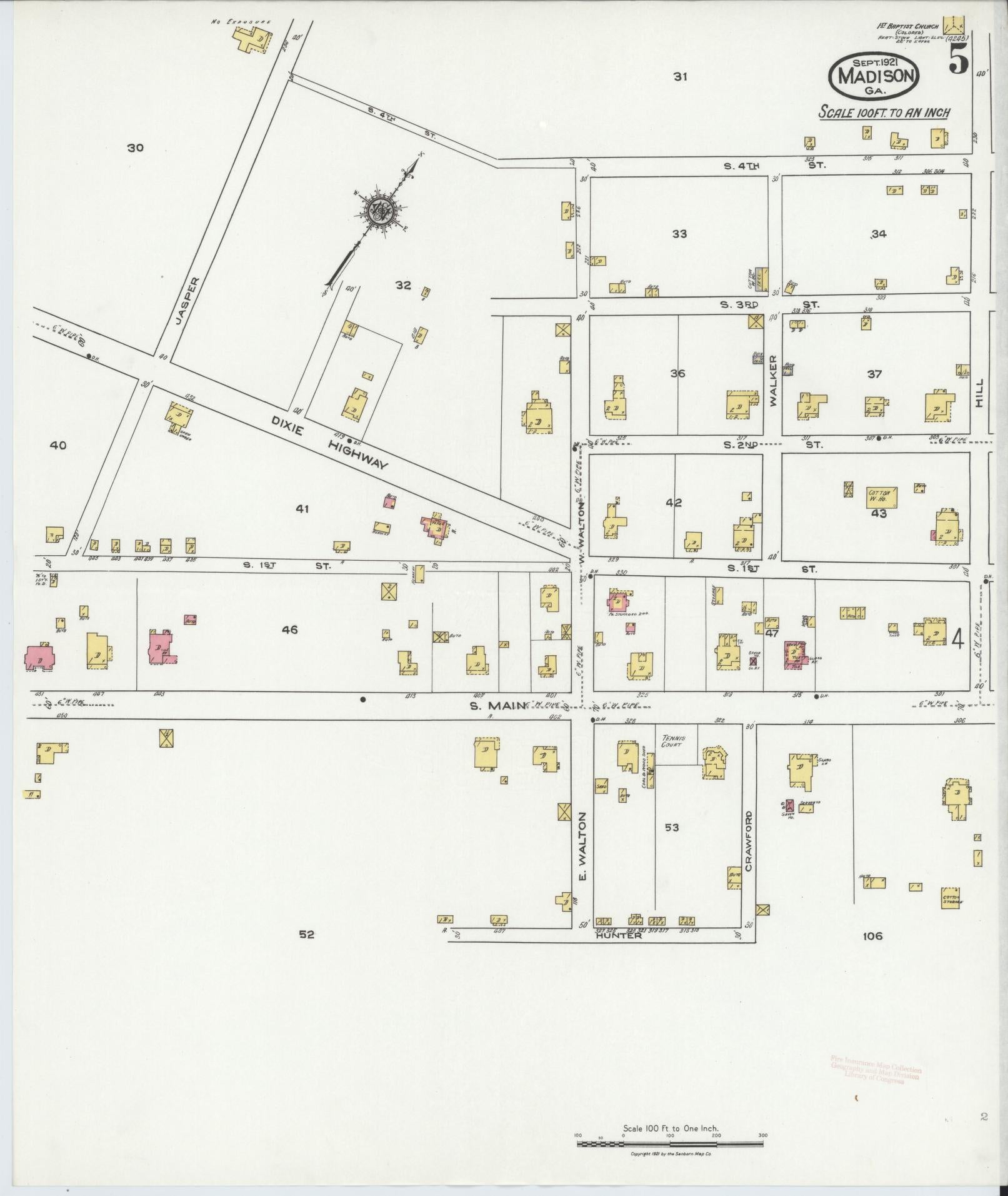 Sanborn Fire Insurance Map from Madison, Morgan County, Georgia (1921), Sheet #0005 - Complete Map Set gallery image, historic Sanborn map, vintage wall art, Georgia Georgia