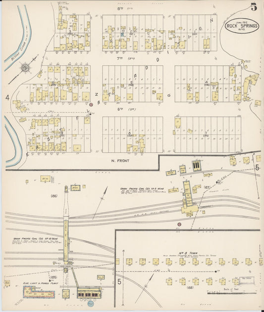 Sanborn Fire Insurance Map from Rock Springs, Sweetwater County, Wyoming (1912), Sheet #0005 - Historic Sanborn Fire Insurance Map Print, vintage old map wall art, antique decor, genealogy gift, Wyoming Wyoming map