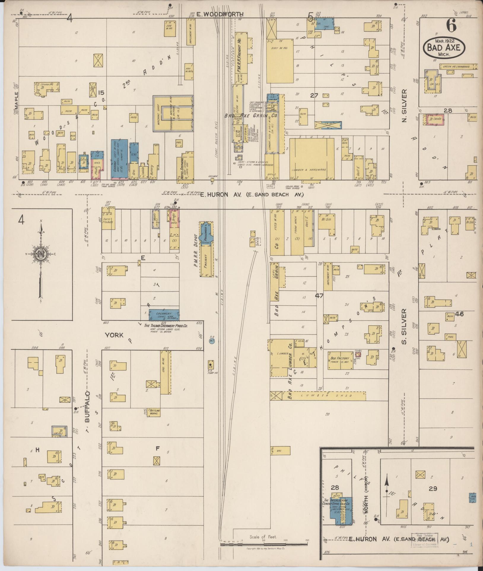 Sanborn Fire Insurance Map from Bad Axe, Huron County, Michigan (1922), Sheet #0006 - Historic Sanborn Fire Insurance Map Print, vintage old map wall art, antique decor, genealogy gift, Michigan Michigan map