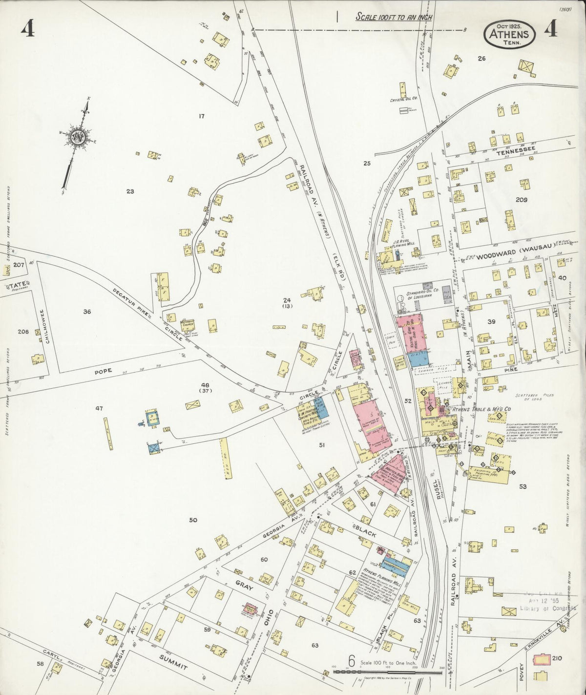 Sanborn Fire Insurance Map from Athens, McMinn County, Tennessee (1925), Sheet #0004 - Complete Map Set gallery image, historic Sanborn map, vintage wall art, Tennessee Tennessee