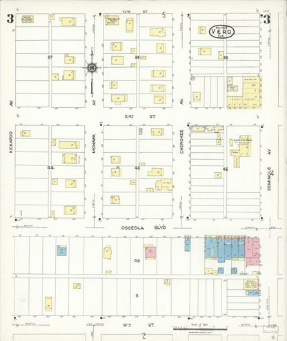 Sanborn Fire Insurance Map from Vero Beach, Indian River County, Florida (1923), Sheet #0003 - Complete Map Set gallery image, historic Sanborn map, vintage wall art, Florida Florida