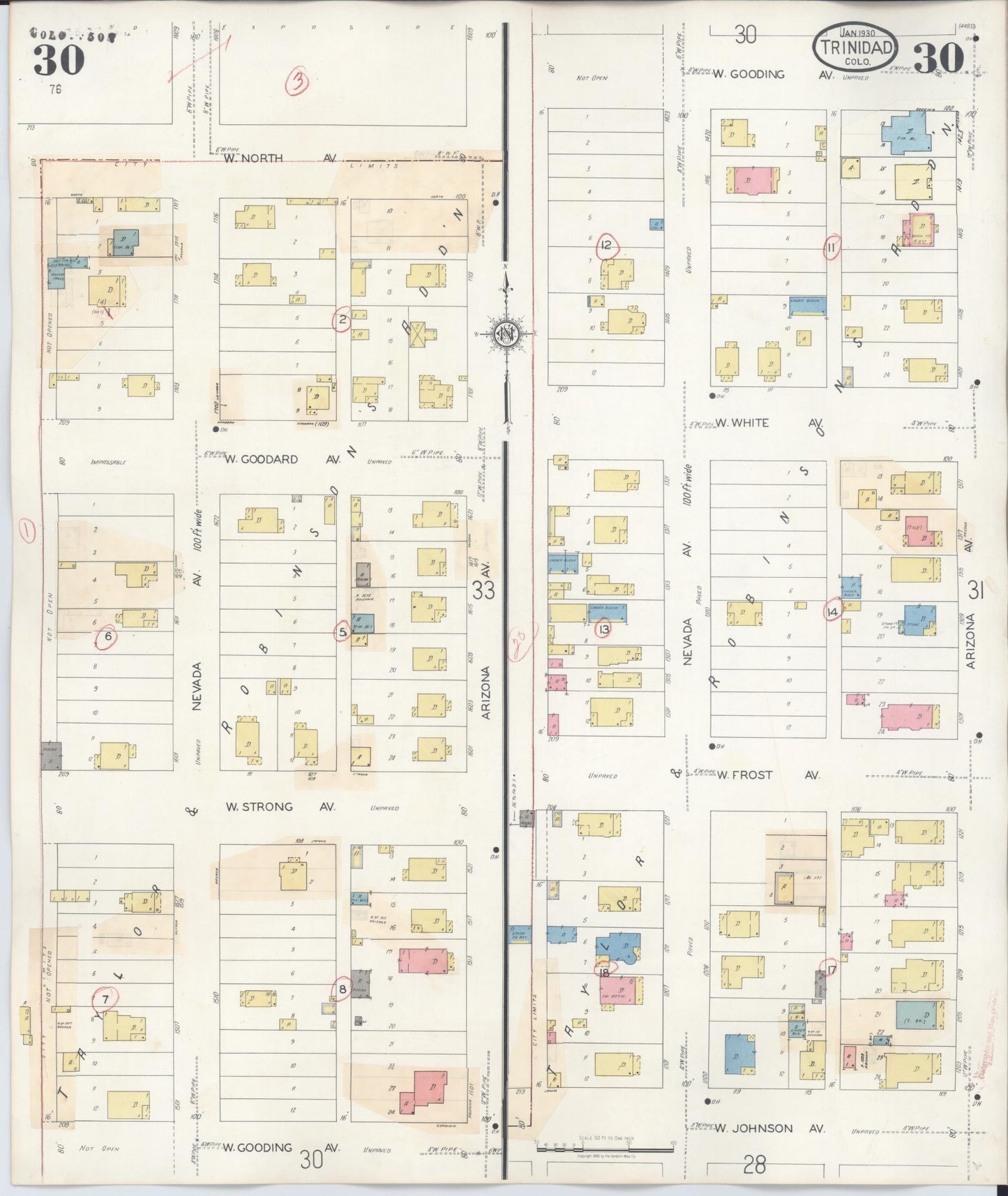 Sanborn Fire Insurance Map from Trinidad, Las Animas County, Colorado (1948), Sheet #0030 - Complete Map Set gallery image, historic Sanborn map, vintage wall art, Colorado Colorado