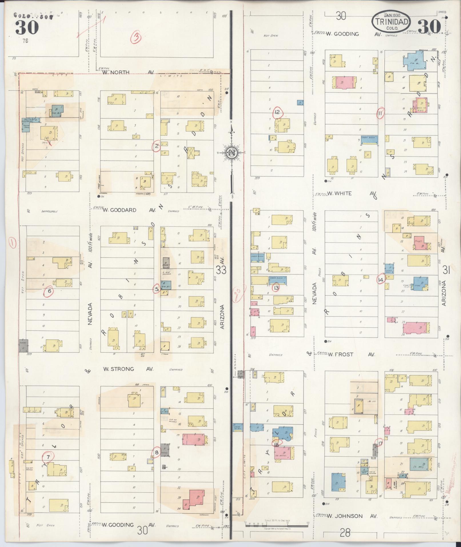 Sanborn Fire Insurance Map from Trinidad, Las Animas County, Colorado (1948), Sheet #0030 - Complete Map Set gallery image, historic Sanborn map, vintage wall art, Colorado Colorado
