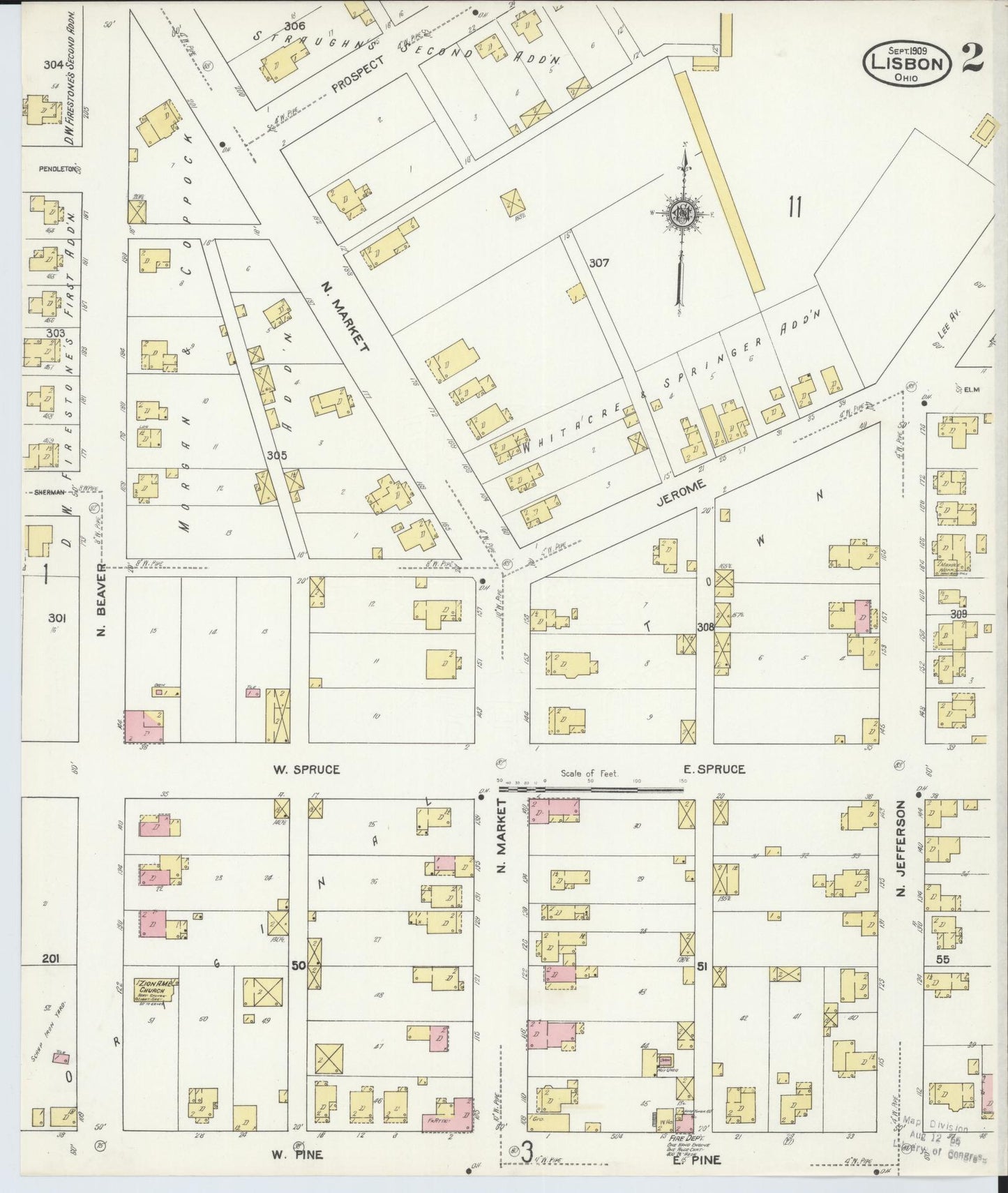 Sanborn Fire Insurance Map from Lisbon, Columbiana County, Ohio (1909), Sheet #0002 - Historic Sanborn Fire Insurance Map Print, vintage old map wall art, antique decor, genealogy gift, Ohio Ohio map