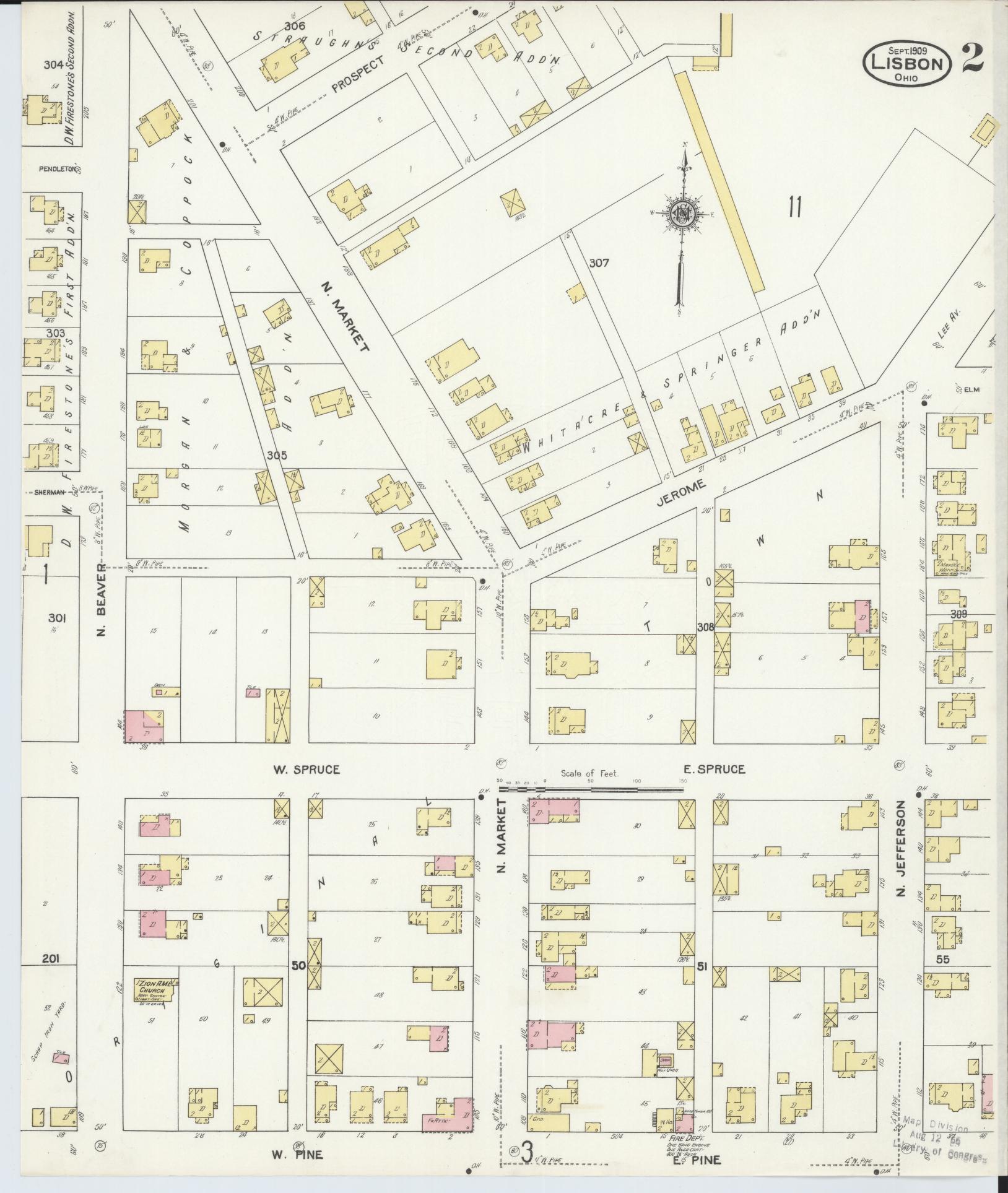 Sanborn Fire Insurance Map from Lisbon, Columbiana County, Ohio (1909), Sheet #0002 - Historic Sanborn Fire Insurance Map Print, vintage old map wall art, antique decor, genealogy gift, Ohio Ohio map