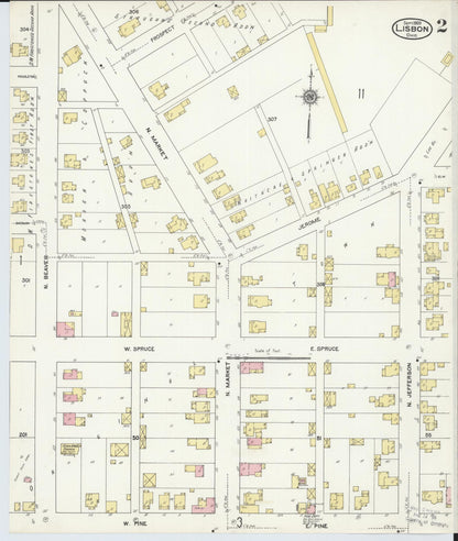 Sanborn Fire Insurance Map from Lisbon, Columbiana County, Ohio (1909), Sheet #0002 - Historic Sanborn Fire Insurance Map Print, vintage old map wall art, antique decor, genealogy gift, Ohio Ohio map