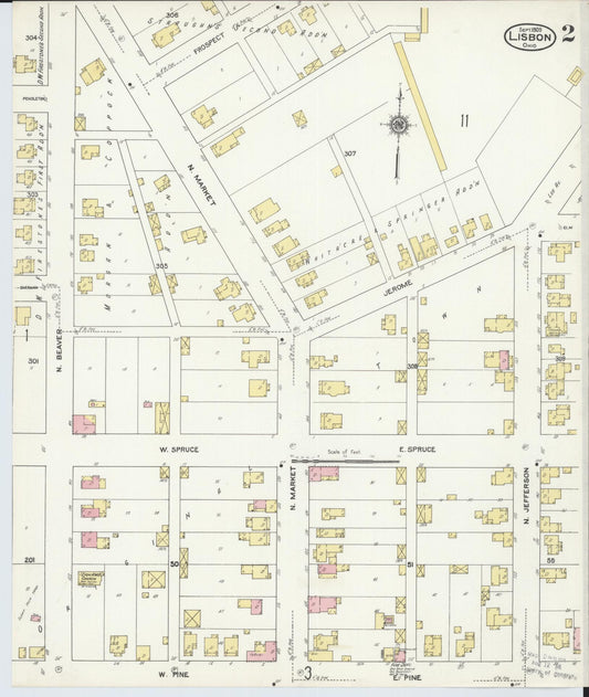 Sanborn Fire Insurance Map from Lisbon, Columbiana County, Ohio (1909), Sheet #0002 - Historic Sanborn Fire Insurance Map Print, vintage old map wall art, antique decor, genealogy gift, Ohio Ohio map