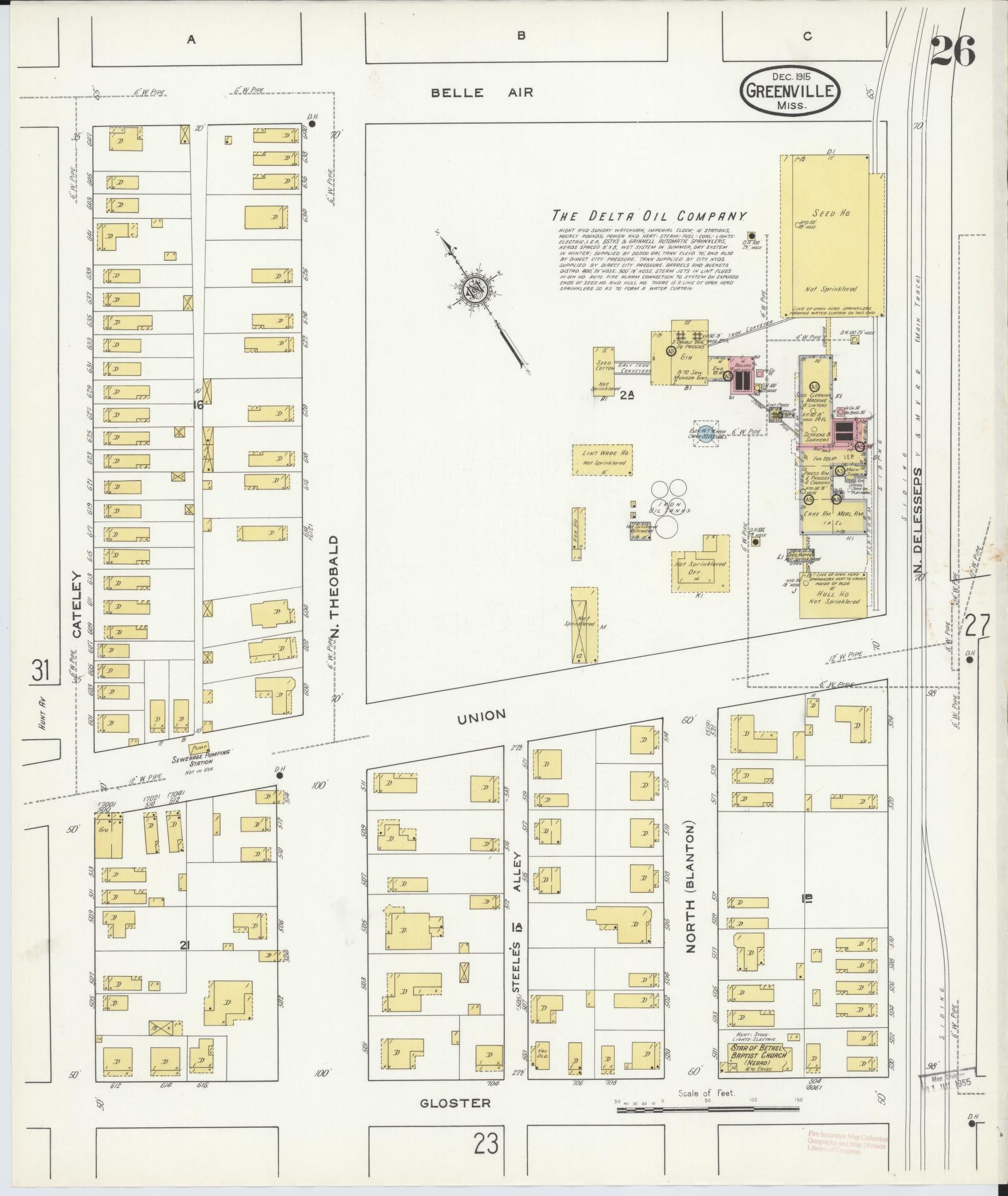 Sanborn Fire Insurance Map from Greenville, Washington County, Mississippi (1915), Sheet #0026 - Complete Map Set gallery image, historic Sanborn map, vintage wall art, Mississippi Mississippi