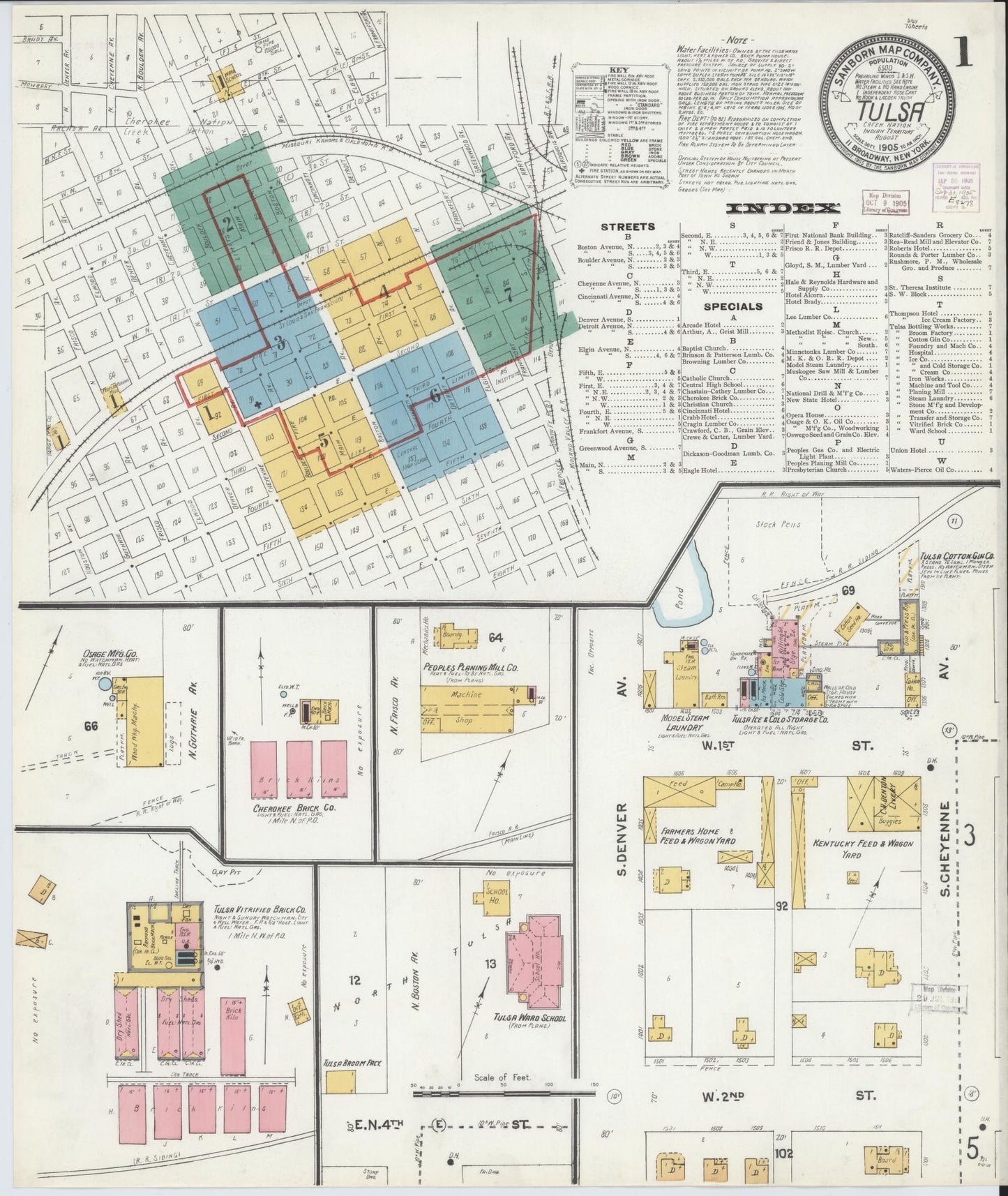 Sanborn Fire Insurance Map from Tulsa, Tulsa County, Oklahoma (1905), Sheet #0001 - Complete Map Set gallery image, historic Sanborn map, vintage wall art, Oklahoma Oklahoma