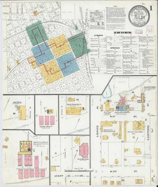 Sanborn Fire Insurance Map from Tulsa, Tulsa County, Oklahoma (1905), Sheet #0001 - Complete Map Set gallery image, historic Sanborn map, vintage wall art, Oklahoma Oklahoma