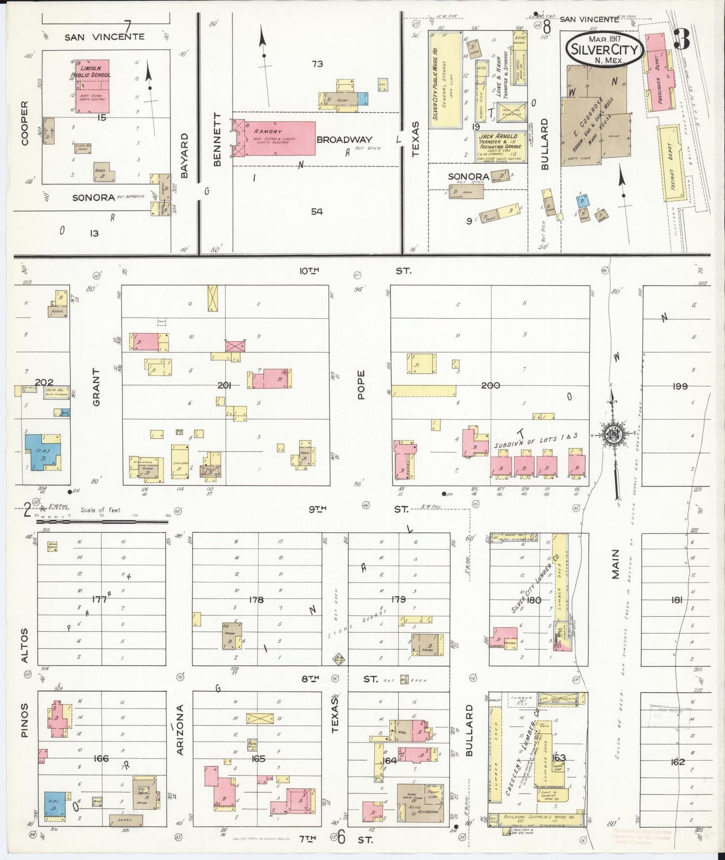Sanborn Fire Insurance Map from Silver City, Grant County, New Mexico (1917), Sheet #0003 - Complete Map Set gallery image, historic Sanborn map, vintage wall art, New Mexico New Mexico