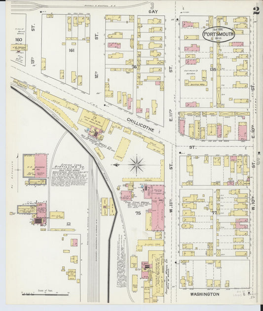 Sanborn Fire Insurance Map from Portsmouth, Scioto County, Ohio (1892), Sheet #0002 - Historic Sanborn Fire Insurance Map Print, vintage old map wall art, antique decor, genealogy gift, Ohio Ohio map