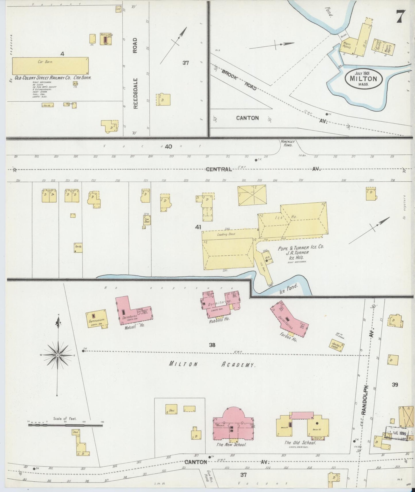 Sanborn Fire Insurance Map from Milton, Norfolk County, Massachusetts (1901), Sheet #0007 - Historic Sanborn Fire Insurance Map Print, vintage old map wall art, antique decor, genealogy gift, Massachusetts Massachusetts map