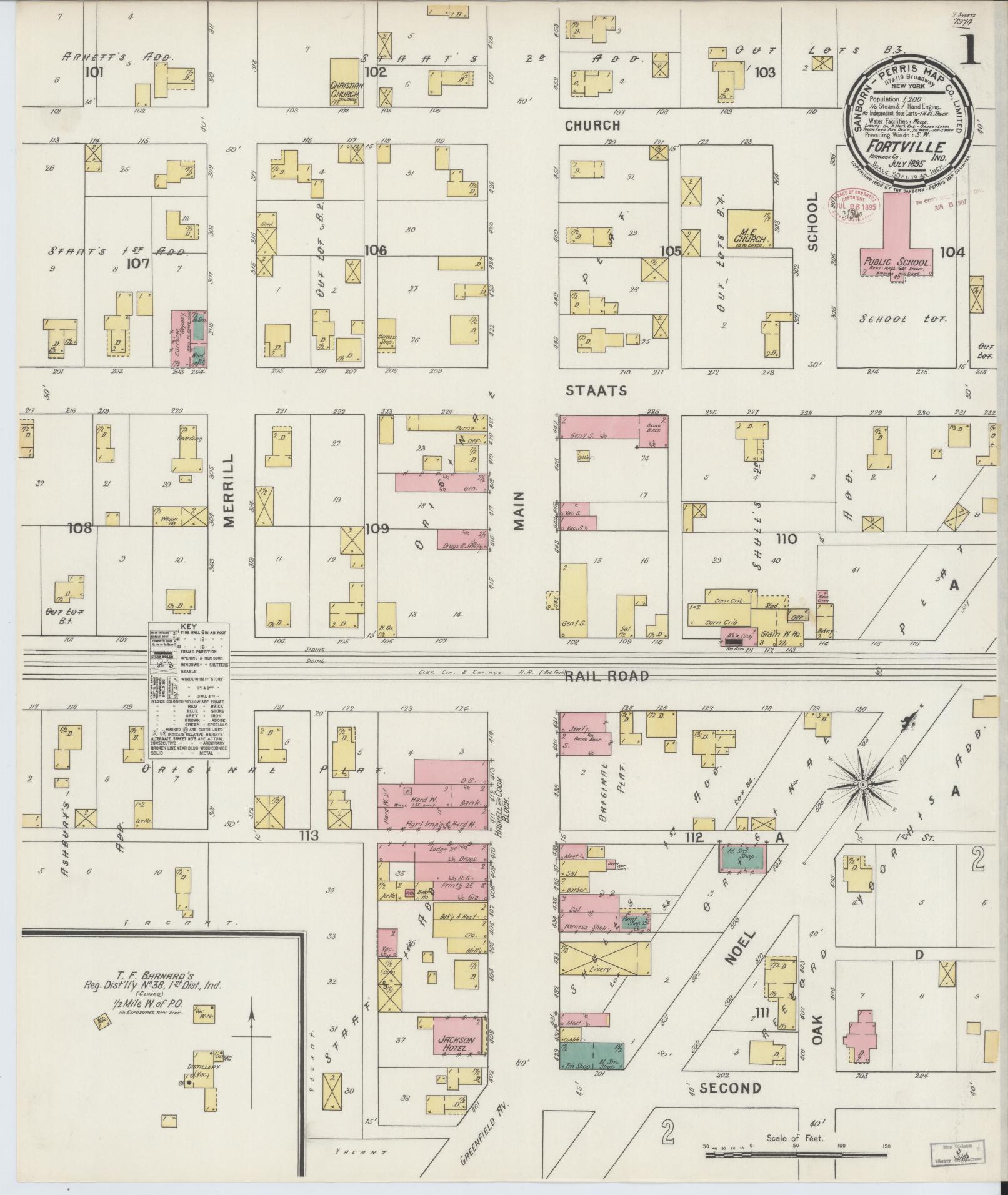 Sanborn Fire Insurance Map from Fortville, Hancock County, Indiana (1895), Sheet #0001 - Complete Map Set gallery image, historic Sanborn map, vintage wall art, Indiana Indiana