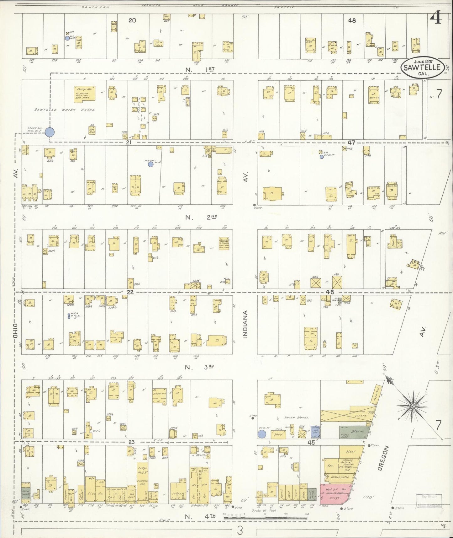Sanborn Fire Insurance Map from Sawtelle, Los Angeles County, California (1907), Sheet #0004 - Complete Map Set gallery image, historic Sanborn map, vintage wall art, California California