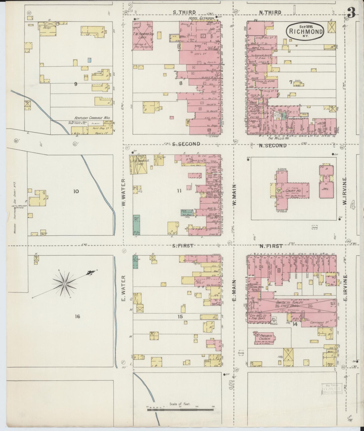 Sanborn Fire Insurance Map from Richmond, Madison County, Kentucky (1895), Sheet #0003 - Historic Sanborn Fire Insurance Map Print, vintage old map wall art, antique decor, genealogy gift, Kentucky Kentucky map
