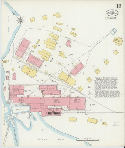 Sanborn Fire Insurance Map from Greenville, Greenville County, South Carolina (1898), Sheet #0016 - Complete Map Set gallery image, historic Sanborn map, vintage wall art, South Carolina South Carolina