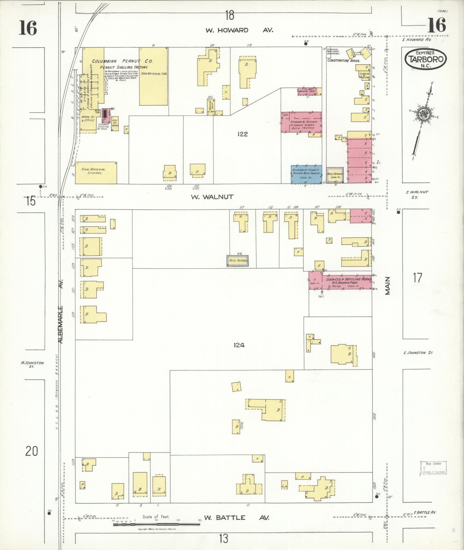 Sanborn Fire Insurance Map from Tarboro, Edgecombe County, North Carolina (1923), Sheet #0016 - Complete Map Set gallery image, historic Sanborn map, vintage wall art, North Carolina North Carolina