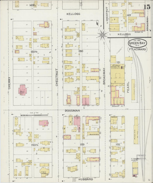 Sanborn Fire Insurance Map from Green Bay, Brown County, Wisconsin (1894), Sheet #0015 - Historic Sanborn Fire Insurance Map Print, vintage old map wall art, antique decor, genealogy gift, Wisconsin Wisconsin map