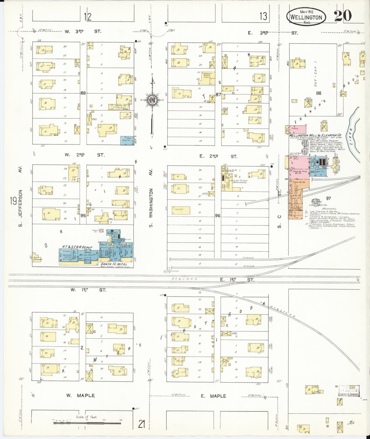 Sanborn Fire Insurance Map from Wellington, Sumner County, Kansas (1912), Sheet #0020 - Complete Map Set gallery image, historic Sanborn map, vintage wall art, Kansas Kansas