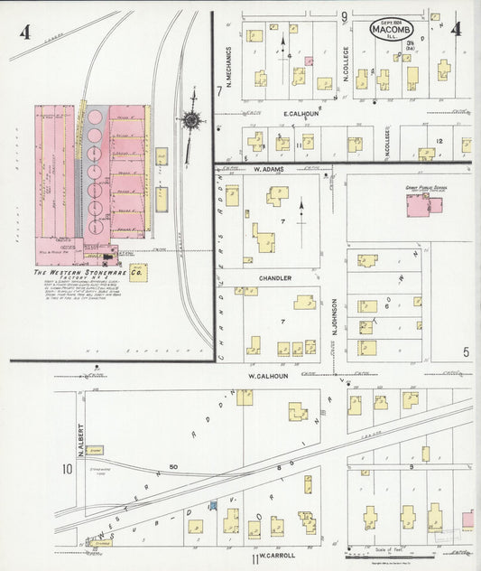 Sanborn Fire Insurance Map from Macomb, Mcdonough County, Illinois (1924), Sheet #0004 - Historic Sanborn Fire Insurance Map Print, vintage old map wall art, antique decor, genealogy gift, Illinois Illinois map