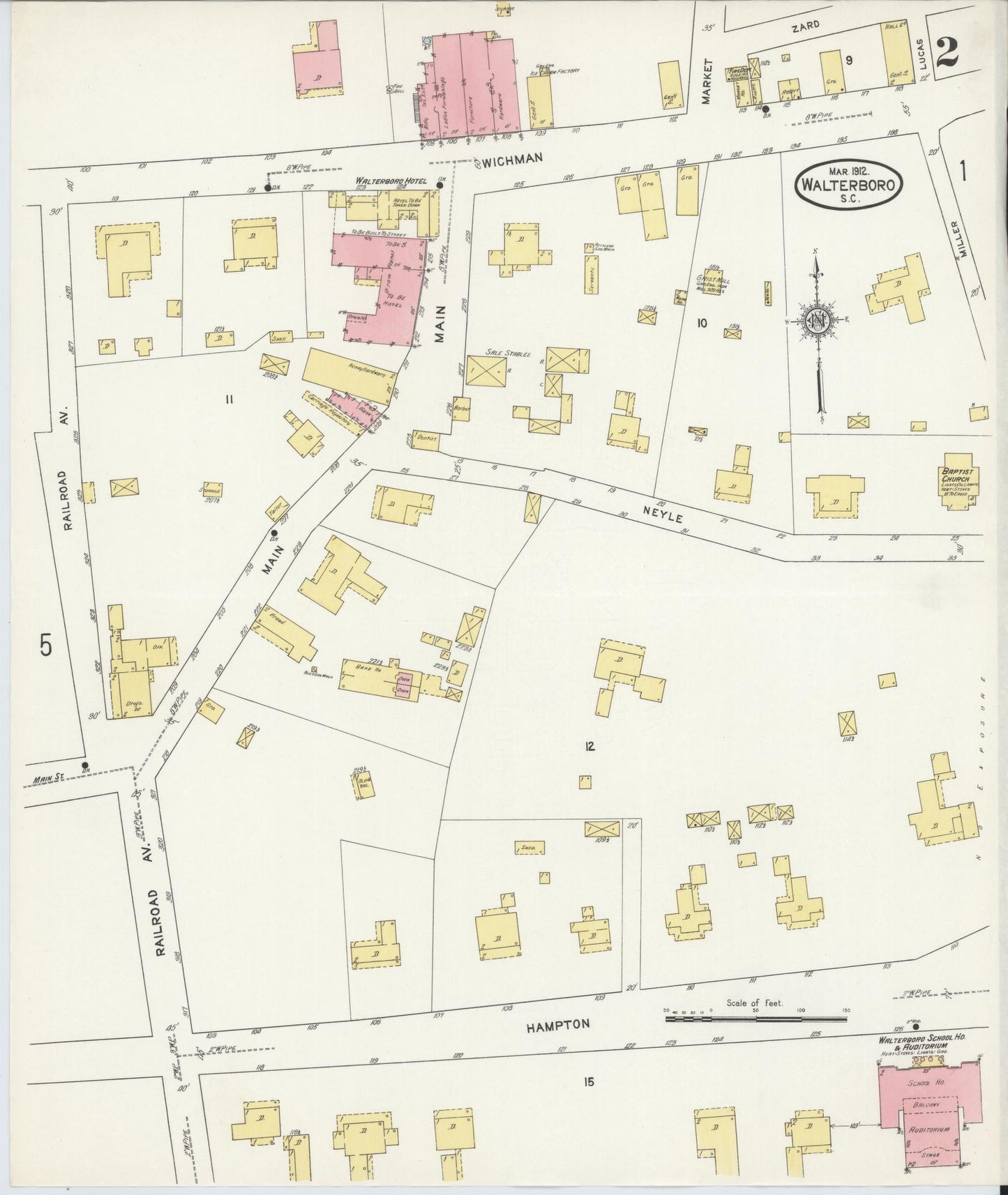 Sanborn Fire Insurance Map from Walterboro, Colleton County, South Carolina (1912), Sheet #0002 - Complete Map Set gallery image, historic Sanborn map, vintage wall art, South Carolina South Carolina