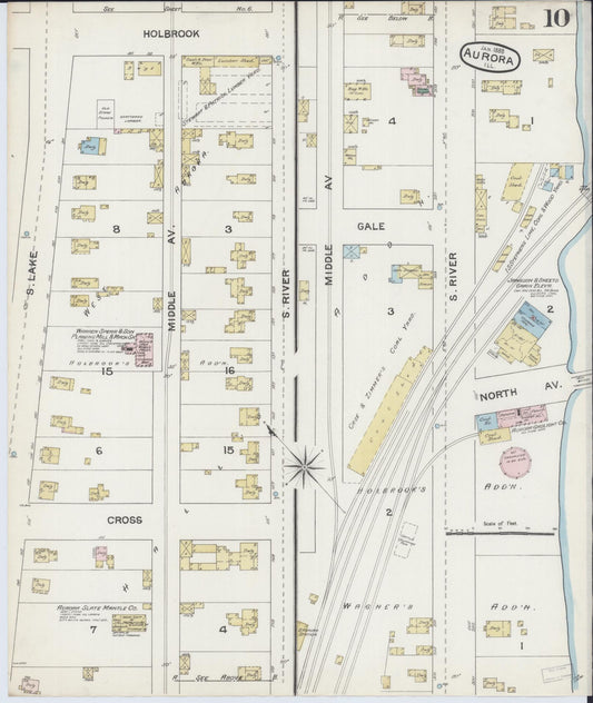 Sanborn Fire Insurance Map from Aurora, Kane County, Illinois (1888), Sheet #0010 - Historic Sanborn Fire Insurance Map Print, vintage old map wall art, antique decor, genealogy gift, Illinois Illinois map