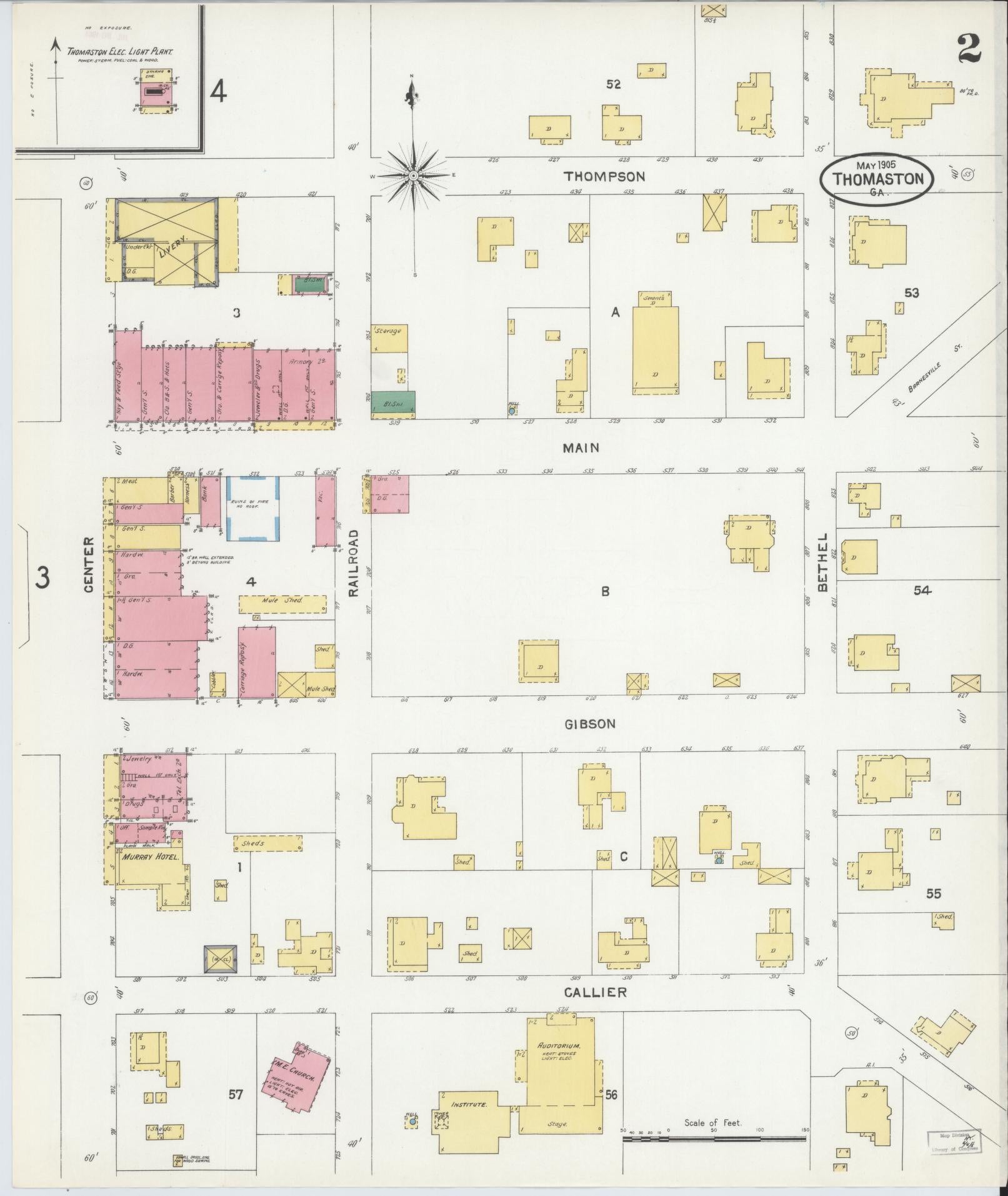 Sanborn Fire Insurance Map from Thomaston, Upson County, Georgia (1905), Sheet #0002 - Complete Map Set gallery image, historic Sanborn map, vintage wall art, Georgia Georgia