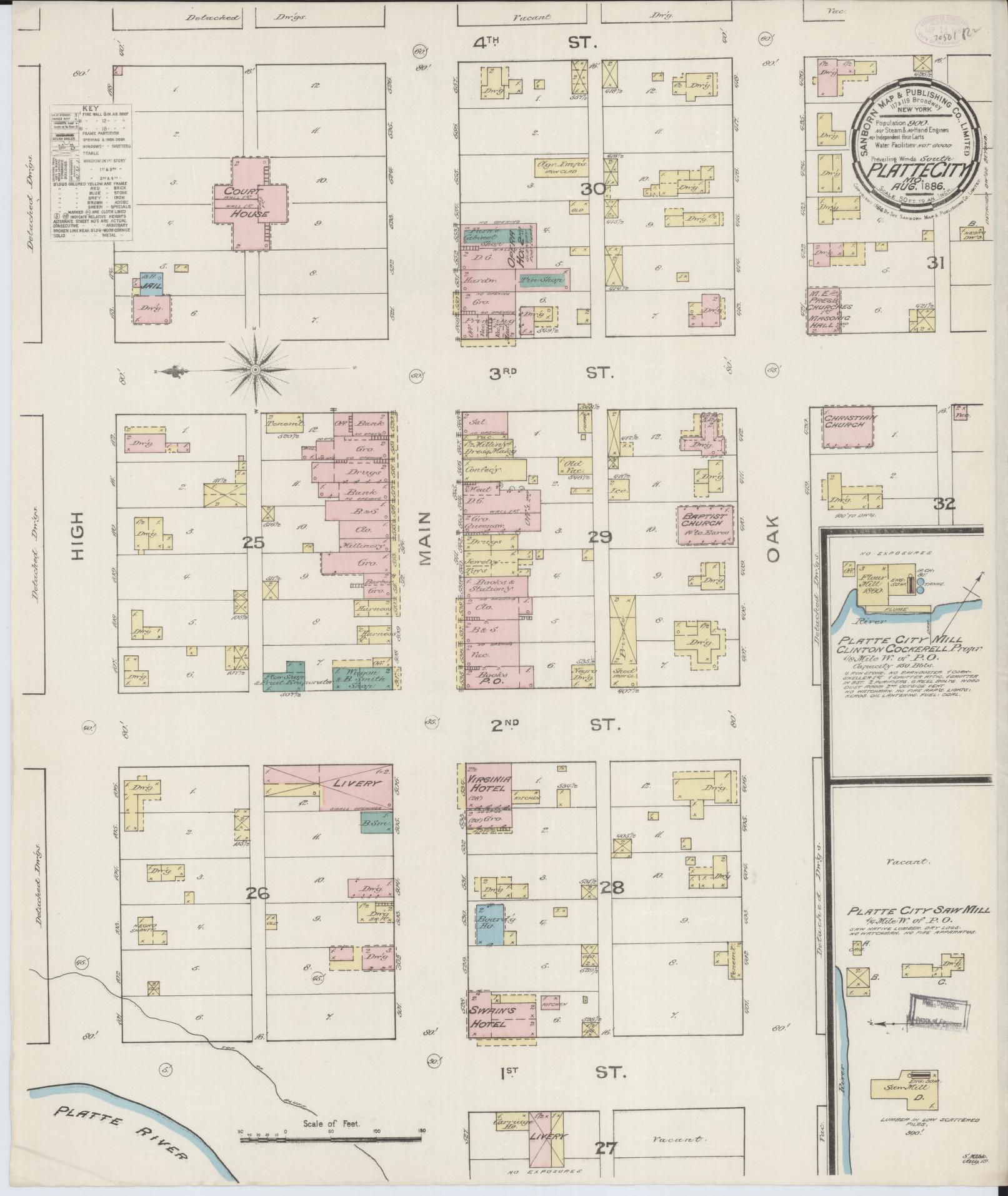 Sanborn Fire Insurance Map from Platte City, Platte County, Missouri (1886), Sheet #0001 - Historic Sanborn Fire Insurance Map Print, vintage old map wall art, antique decor, genealogy gift, Missouri Missouri map