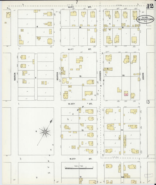 Sanborn Fire Insurance Map from Beardstown, Cass County, Illinois (1906), Sheet #0012 - Historic Sanborn Fire Insurance Map Print, vintage old map wall art, antique decor, genealogy gift, Illinois Illinois map