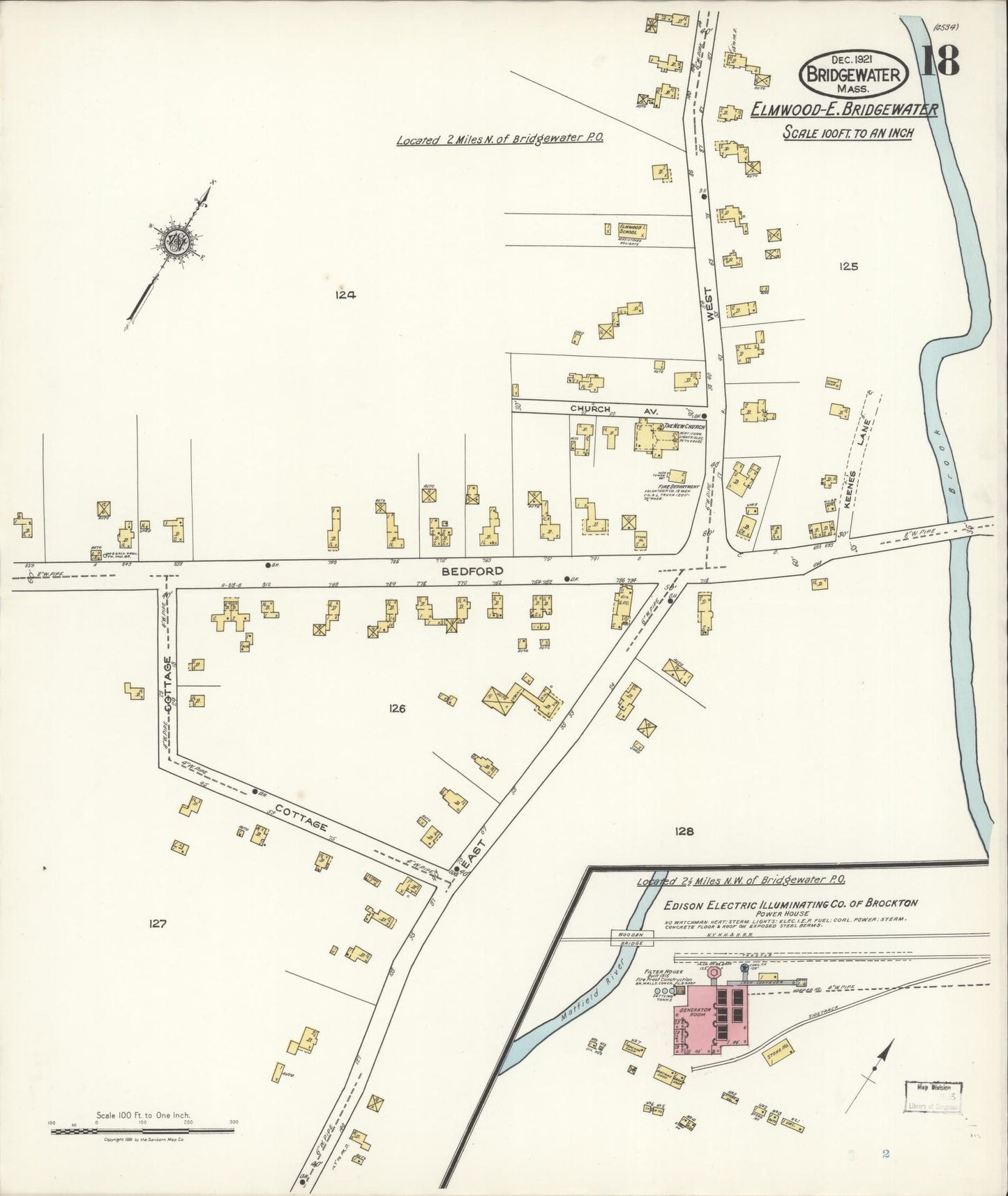 Sanborn Fire Insurance Map from Bridgewater, Plymouth County, Massachusetts (1921), Sheet #0018 - Complete Map Set gallery image, historic Sanborn map, vintage wall art, Massachusetts Massachusetts