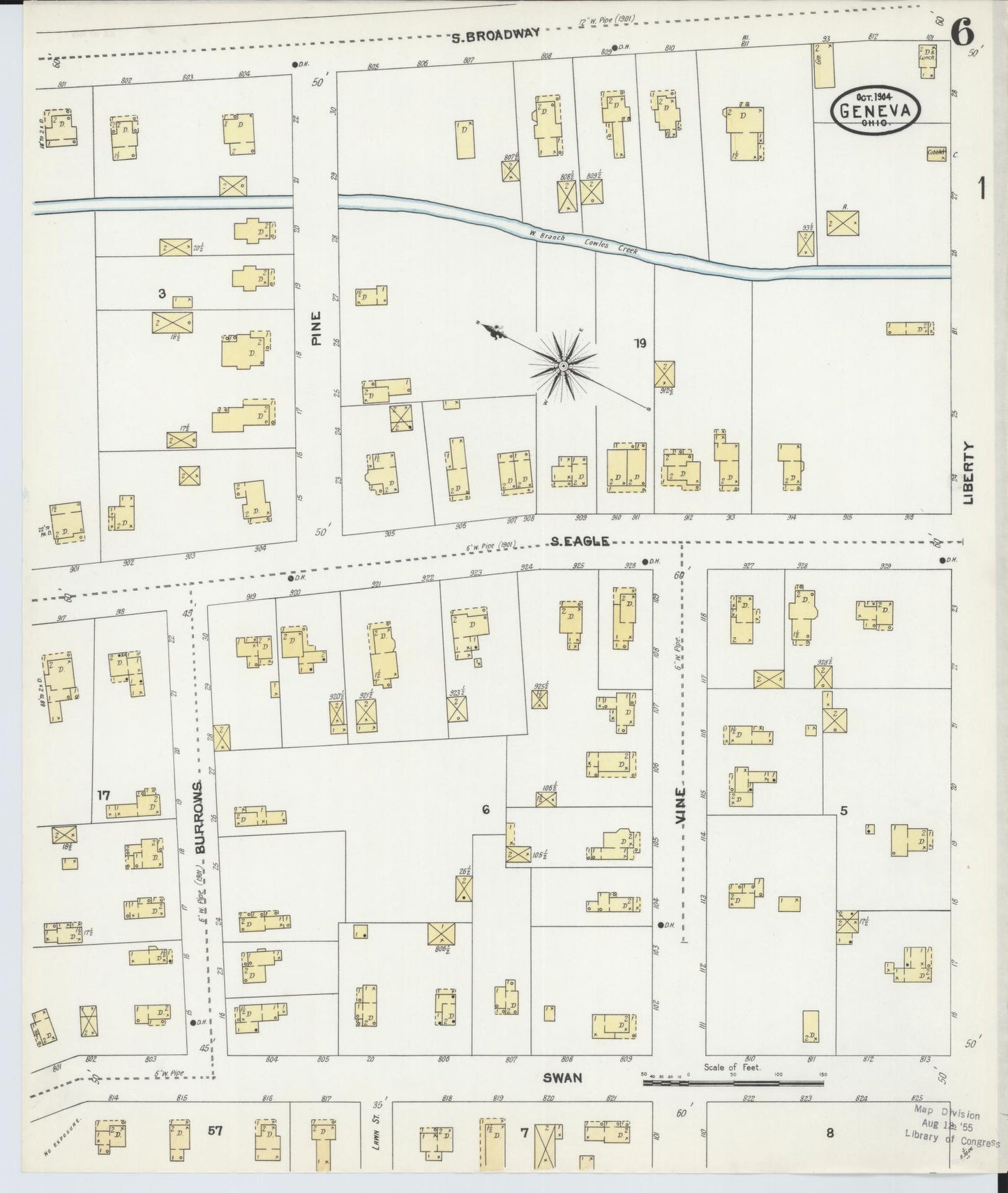 Sanborn Fire Insurance Map from Geneva, Ashtabula County, Ohio (1904), Sheet #0006 - Historic Sanborn Fire Insurance Map Print, vintage old map wall art, antique decor, genealogy gift, Ohio Ohio map